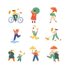 Autumn, fall. Outdoor people flat vector set isolated on white