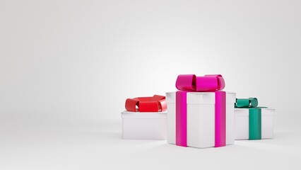 3D Rendering gift boxes on white background. Holiday surprise box.