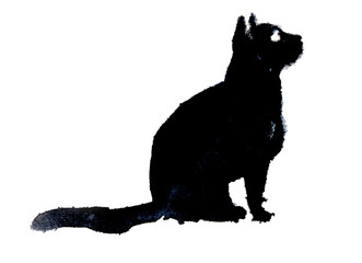 black cat watercolor silhouette blob