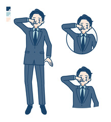 スーツのミドル男性が泣いているイラスト