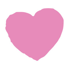 Pink heart not perfectly drawn with a brush, isolated on white, flat vector, heart with jagged edges