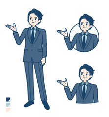 スーツのミドル男性が解説しているイラスト