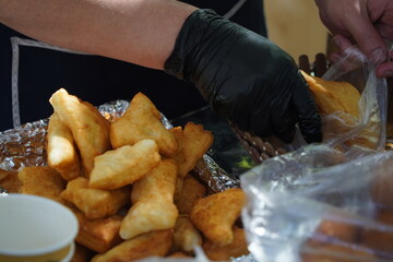 Fried traditional Kazakh dough dish - baursaks