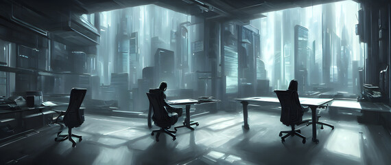 Artistic concept painting of a beautiful office interior, background illustration.