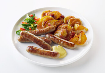 Fried sausages with German fries