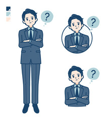 スーツのミドル男性が疑問を感じているイラスト