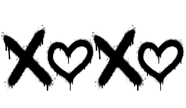 Spray Painted Graffiti xoxo Word Sprayed isolated with a white background. graffiti font xoxo with over spray in black over white. Vector illustration.