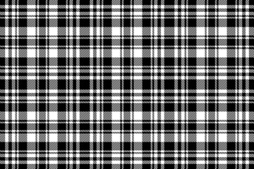 Plaid background, check seamless pattern in black white. Vector fabric texture for textile print, wrapping paper, gift card or wallpaper.