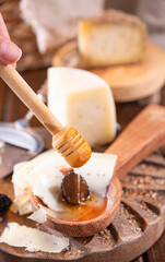 Pecorino cheese with truffle, traditional Italian sheep's milk cheese with truffle. A typical...