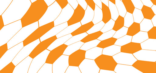 Oarange, of the Netherland color. Ball in goal net. Soccer, football cup 2022 game. Vector background banner. World wk, ek play model. Sport finale, sports game cup. For Holland or Dutch supporters.  - obrazy, fototapety, plakaty