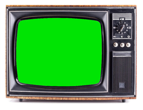 old tv set in green screen for montage