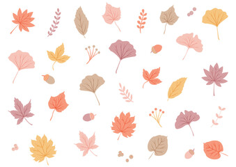 秋の落ち葉の素材セット