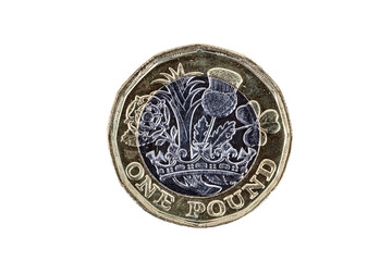 New one pound British coin of England UK introduced in 2017 which show emblems of each of the...