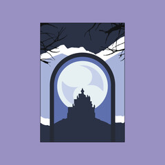 Night Castle Background Card Halloween template