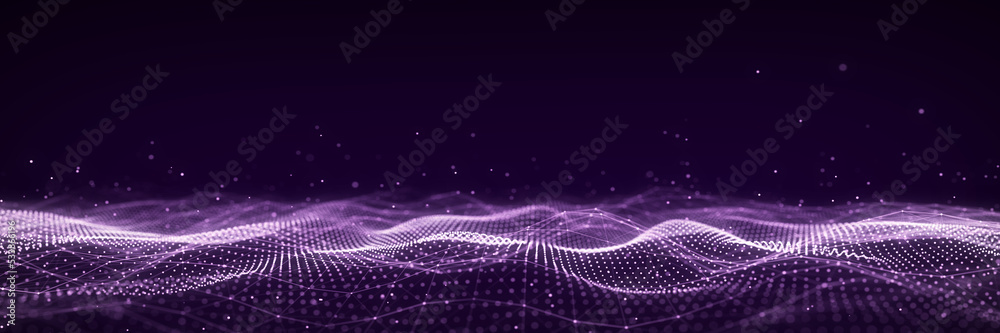 Poster 3D digital dynamic wave. Flow digital structure. Secure cybersecurity data connection. Cyber technology background. 3D rendering.