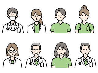 医師の上半身のイラスト素材セット