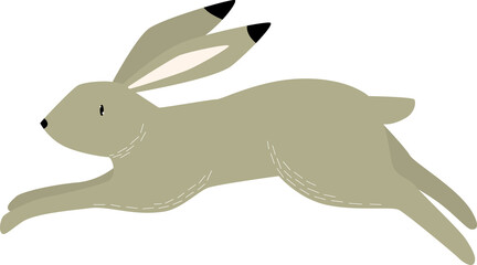 Cartoon hare. Minimalistic illustration. Emblem. Icon. Forest animal. Fast rabbit. The hare is running.