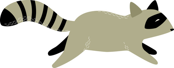 Cartoon raccoon. Minimalistic illustration. Emblem. Icon. Forest animal. The raccoon is running.