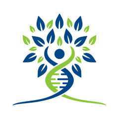 DNA vector logo design. DNA tree concept with green leaves for medical, research, lab