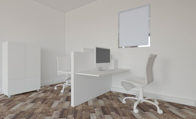 Modern meeting room. 3D rendering.. Mockup.   Empty paintings