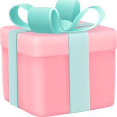 3D realistic cute girlish present gift box with ribbon
