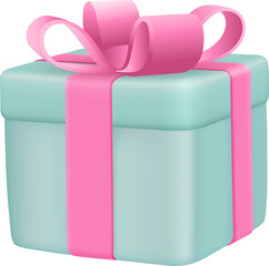 3D realistic cute girlish present gift box with ribbon