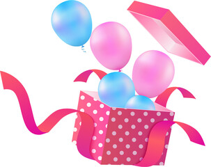 3D realistic opened present gift box with Balloon