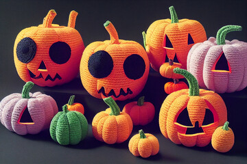 Cute, knitted Halloween creatures, digital art