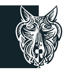 Image graphic vector black and white in ethnic style animal, wolf