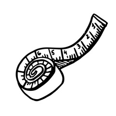 Measuring tape. Vector icon black silhouette. Doodle style