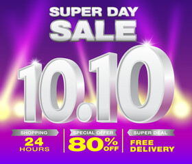 10.10 Super day sale template, 80% off sale, big promotion to support October online sale. Advertise on social media sites and online shopping.