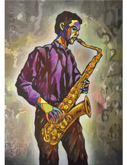 Obraz na płótnie Canvas Jazz Musician Cubist Style