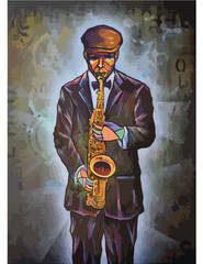 Sax man jazz cubist portrait