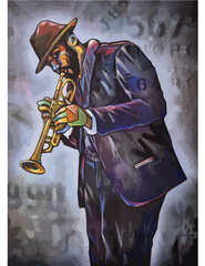 Jazz man trumpet cubist portrait
