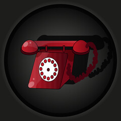 Cut out paper picture with old red phones with wire, handset and dial. Retro telephone for emergency calls. Phone for decision-making with shadow.