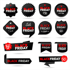 Collection of  price tags and labels Black Friday sale isolated vector