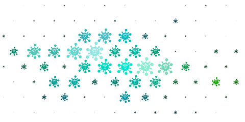 Light Blue, Green vector background with covid-19 symbols.