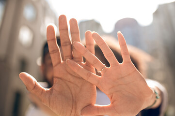 Close up picture of female and male hands