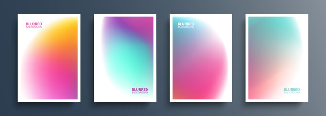 Set of blurred backgrounds with soft color gradients. Abstract graphic templates collection for brochures, posters, covers and flyers. Vector illustration.