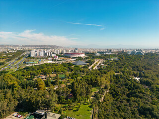 Obraz premium Aerial view of Konyaaltı with Antalya stadium and Glass Pyramid