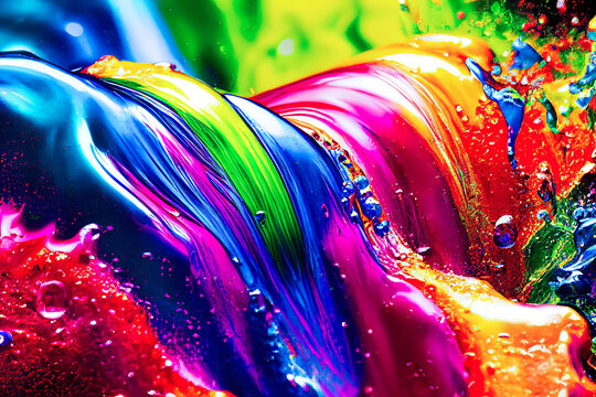 Colorful paint splashes flowing in motion as wallpaper