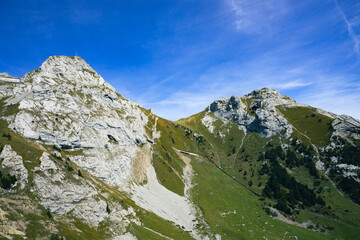 Fototapeta na wymiar Mount Pilatus and the valley station in Alpnachstad lie in the heart of Switzerland and are very well connected. They are conveniently reached by car, train or boat trip.