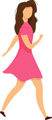 Stylish woman walking semi flat color raster character. Moving figure. Full body person on white. Outside activity isolated modern cartoon style illustration for graphic design and animation