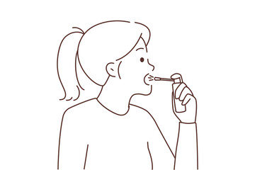 Unhealthy woman spray throat 