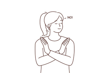 Young woman show stop with hand gesture 