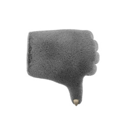 3d furry wolf hands in plastic cartoon style. Thumb down fingers gesture. Werewolf monster Halloween character palms. High quality isolated render