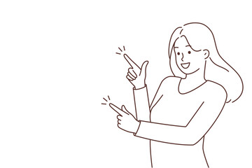 Smiling woman show at copy space 