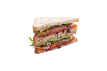 Sandwich with salmon, cucumber and lettuce. Selective focus. transparent