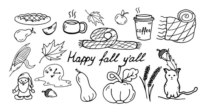 happy fall yall set doodle vector image happy pumpkin spice seasone