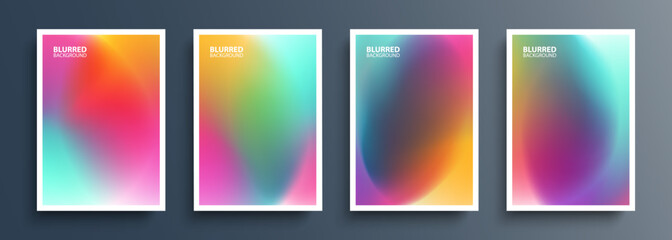 Set of blurred multicolored backgrounds with abstract blurred color gradients. Bright color templates collection for brochures, posters, flyers and covers. Vector illustration.